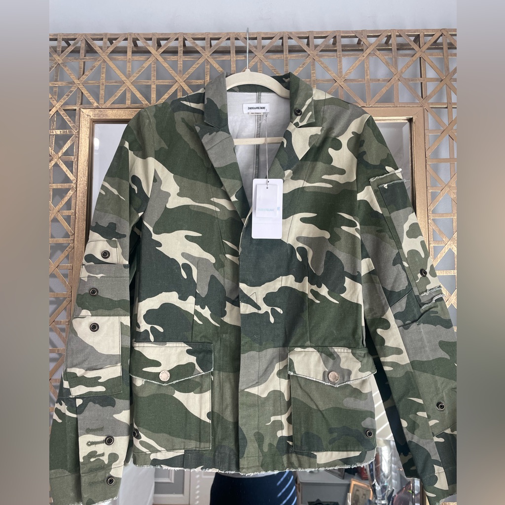 Zadig & Voltaire Women’s Virginia Camo Blazer Jacket S Green Kaki Camouflage Nwt